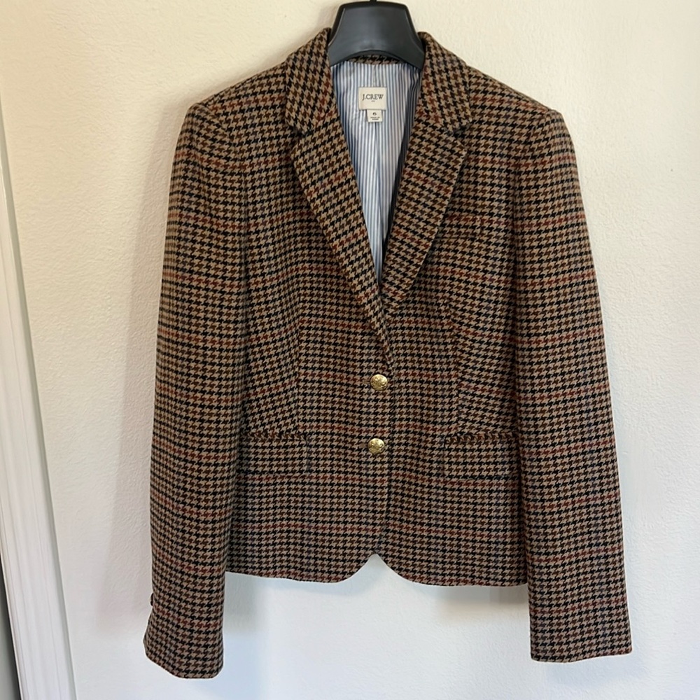 J. Crew Brown Houndstooth Blazer
